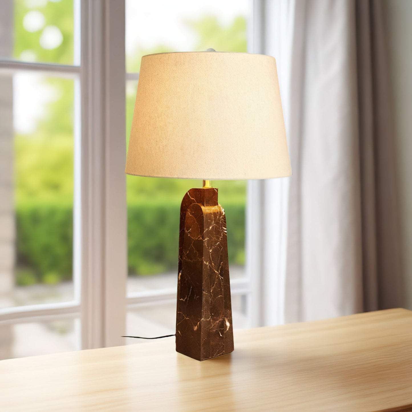 Darcy Marble Table Lamp - Sculptural 3-Panel Natural Stone & Linen Light