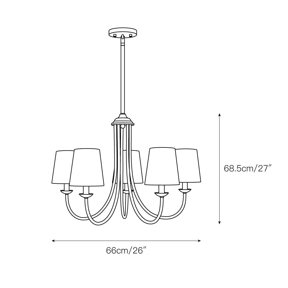 Darryn Chandelier – Classic Brass & Fabric Shade 5-Light Chandelier