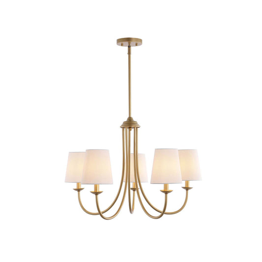 Darryn Chandelier – Classic Brass & Fabric Shade 5-Light Chandelier