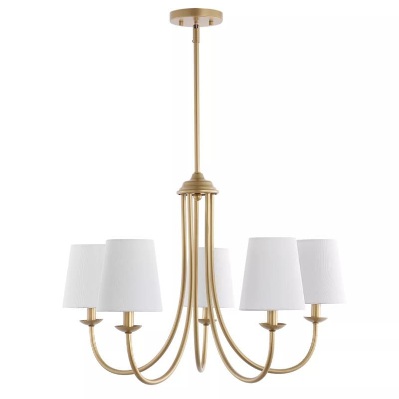 Darryn Chandelier – Classic Brass & Fabric Shade 5-Light Chandelier