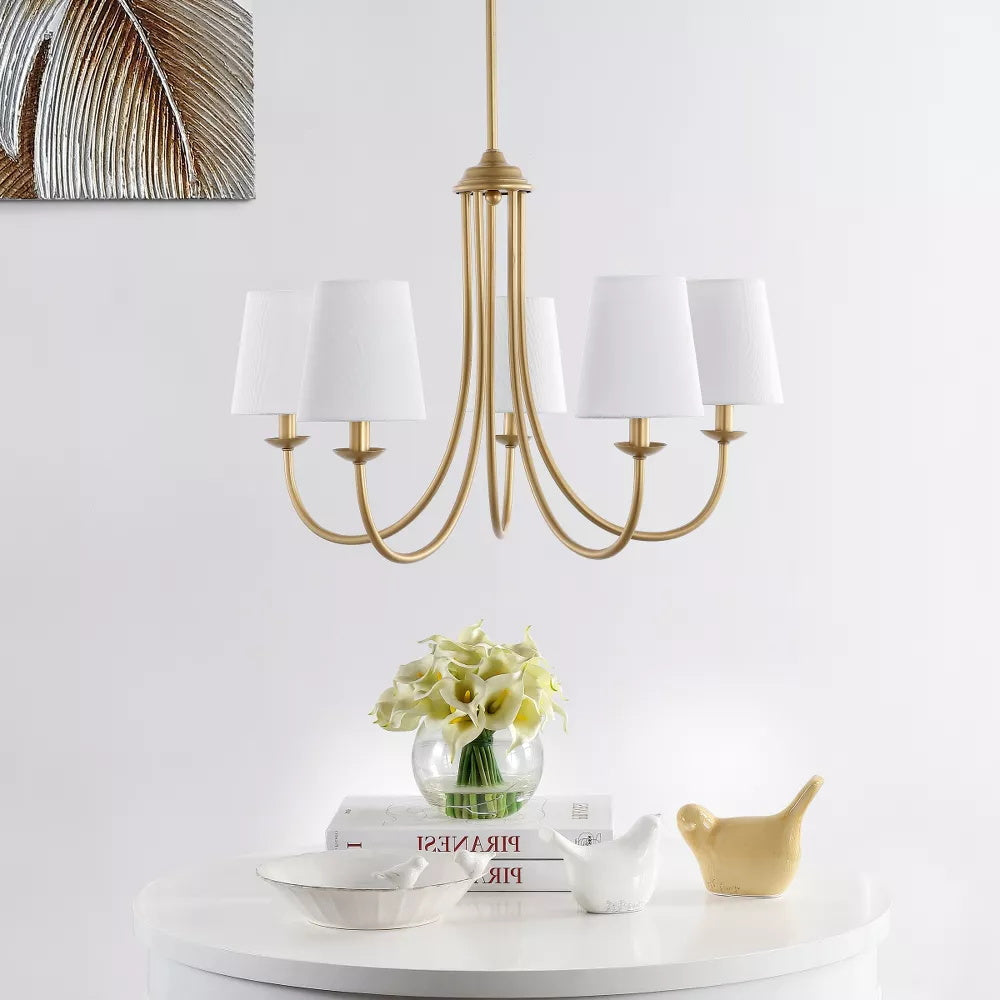 Darryn Chandelier – Classic Brass & Fabric Shade 5-Light Chandelier