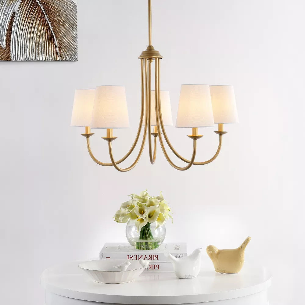 Darryn Chandelier – Classic Brass & Fabric Shade 5-Light Chandelier