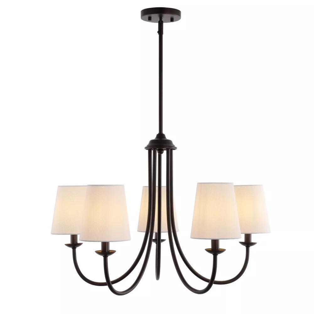 Darryn Chandelier – Classic Brass & Fabric Shade 5-Light Chandelier