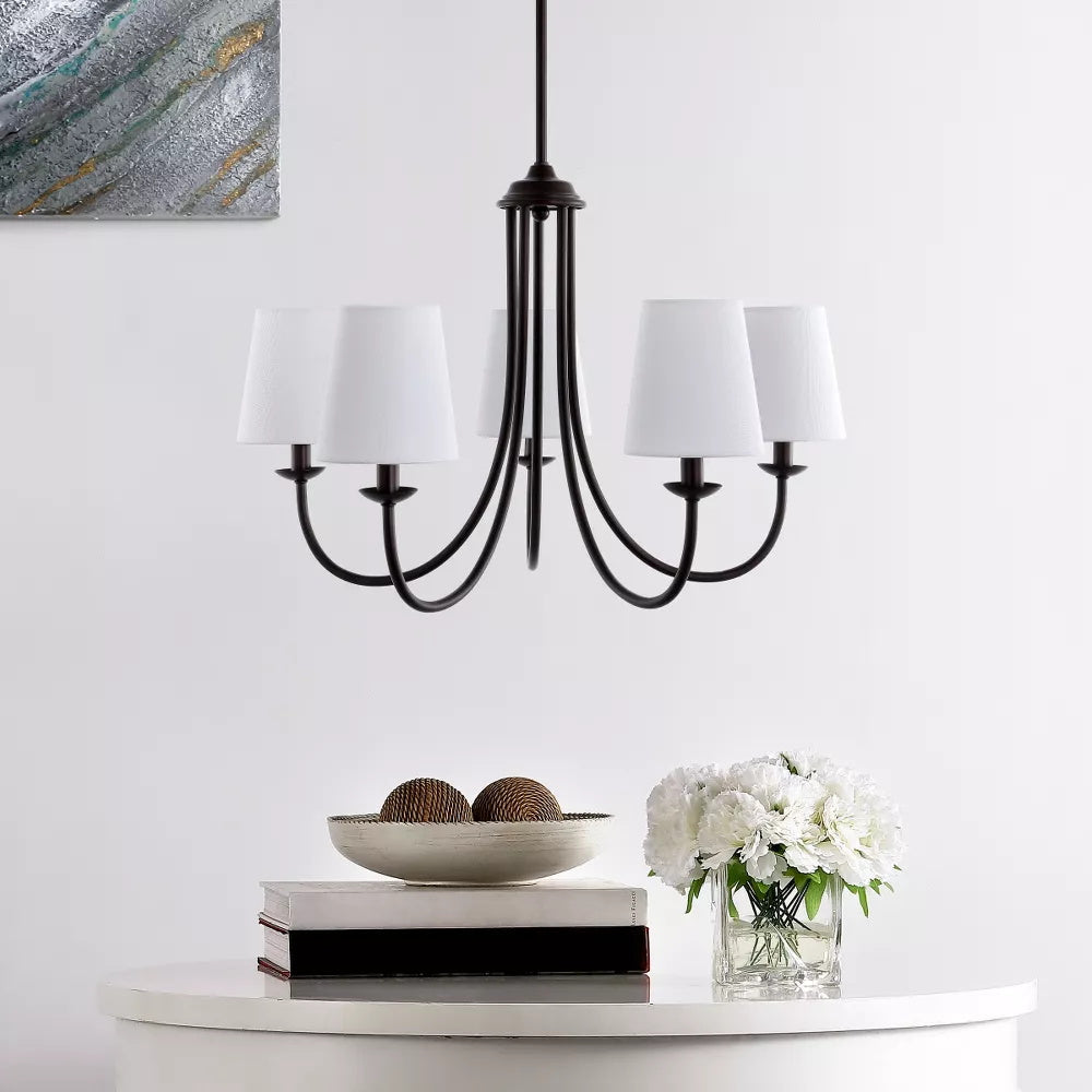 Darryn Chandelier – Classic Brass & Fabric Shade 5-Light Chandelier