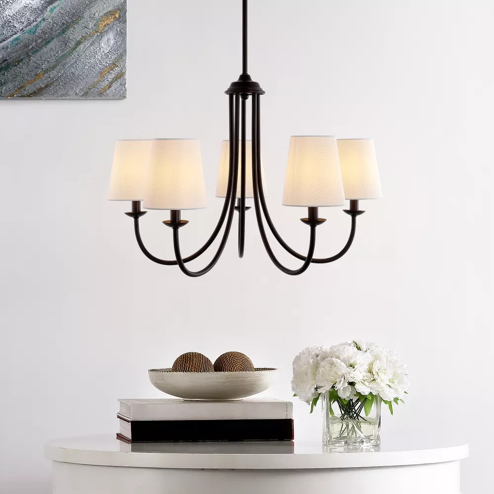 Darryn Chandelier – Classic Brass & Fabric Shade 5-Light Chandelier