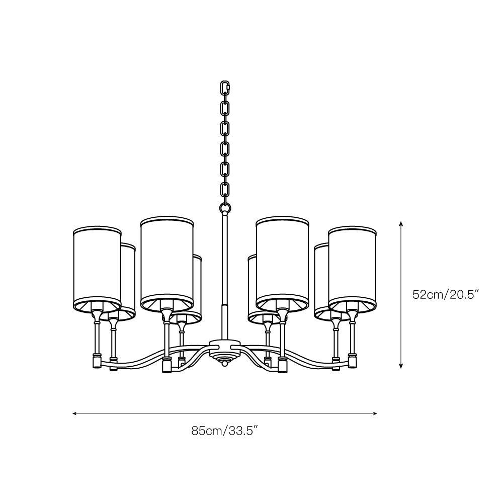 Dart Chandelier – Modernist Linear Satin Brass & White Fabric Cylinder Chandelier