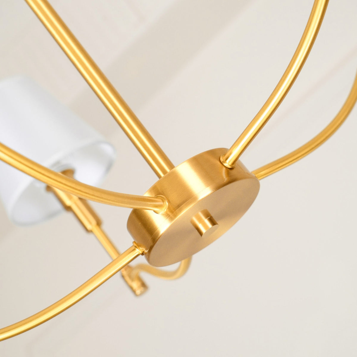 Dart Chandelier – Modernist Linear Satin Brass & White Fabric Cylinder Chandelier