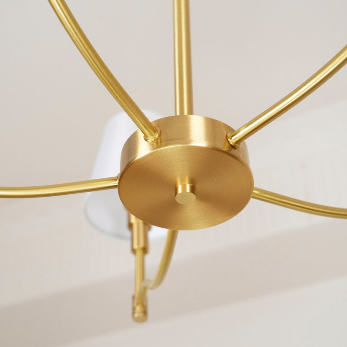 Dart Chandelier – Modernist Linear Satin Brass & White Fabric Cylinder Chandelier