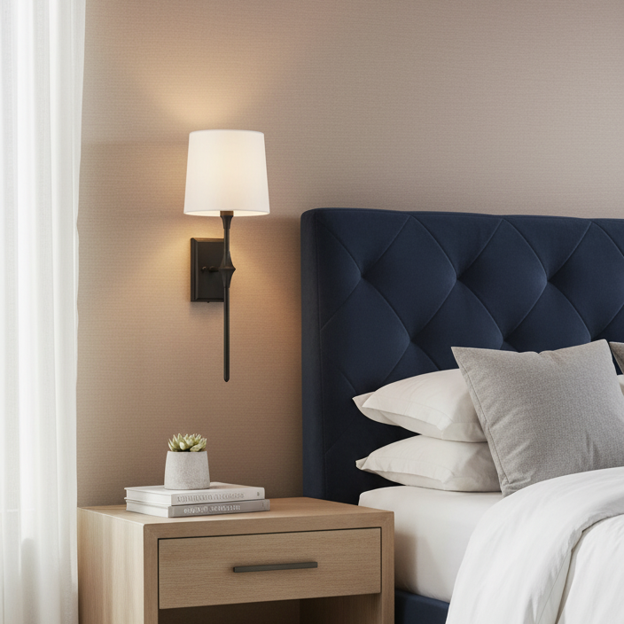 Dauphine Wall Sconce – Elongated Brass & Fabric Shade Wall Sconce
