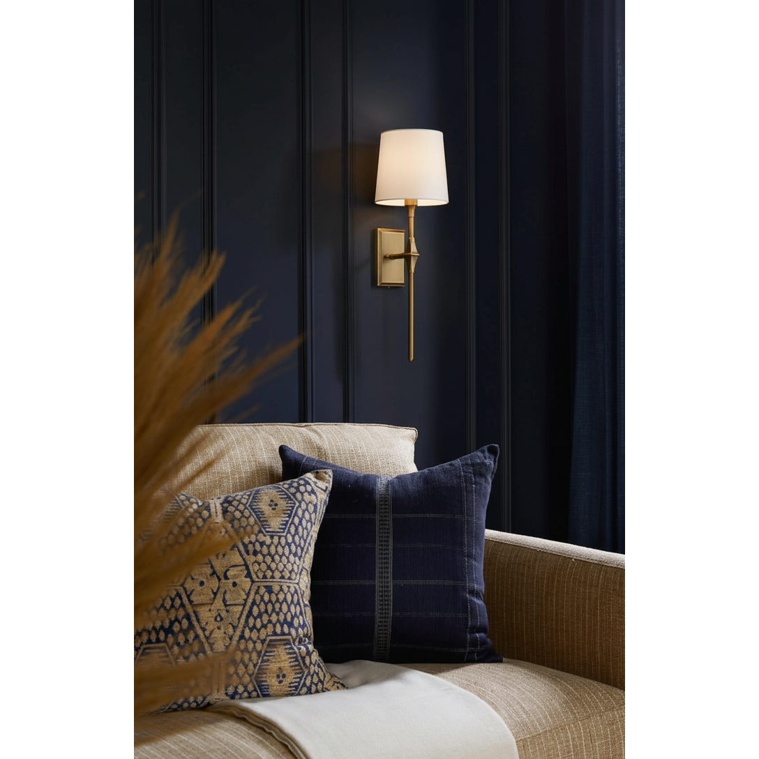 Dauphine Wall Sconce – Elongated Brass & Fabric Shade Wall Sconce