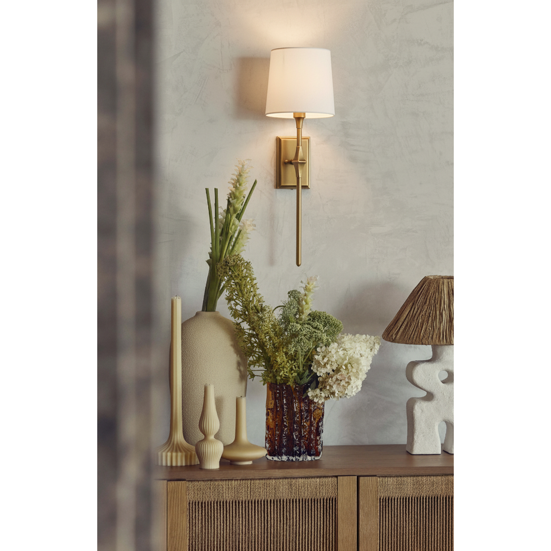 Dauphine Wall Sconce – Elongated Brass & Fabric Shade Wall Sconce