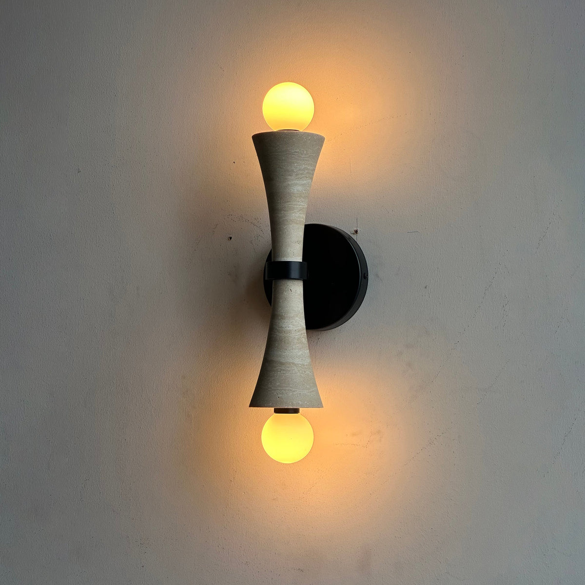 Dax Wall Lamp – Modern Hourglass Travertine & Jade Dual-Light Sconce