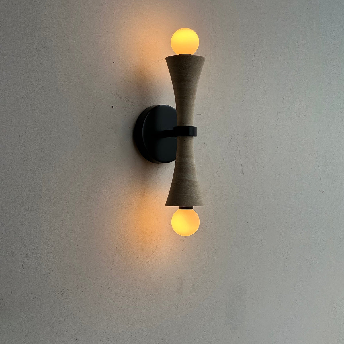 Dax Wall Lamp – Modern Hourglass Travertine & Jade Dual-Light Sconce