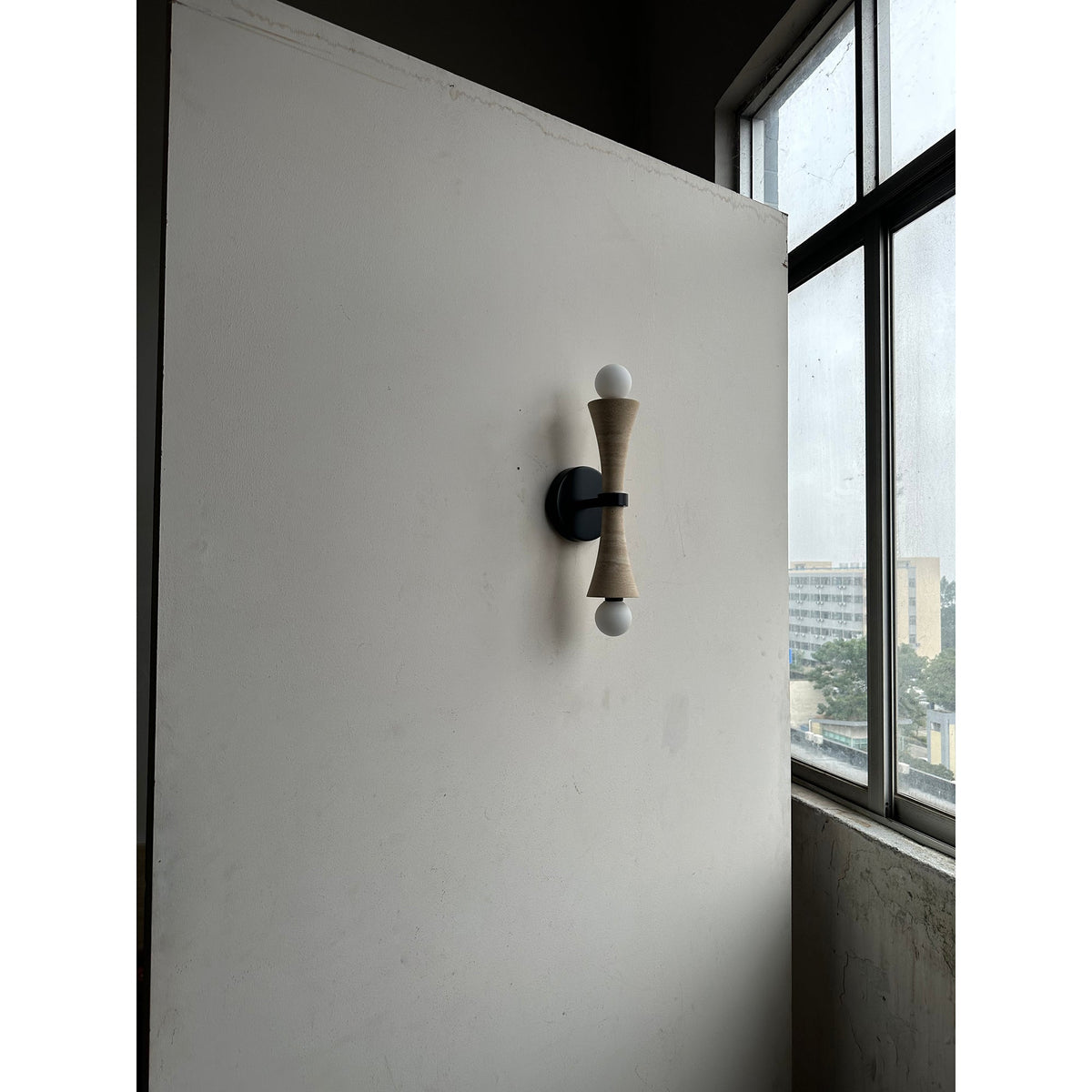 Dax Wall Lamp – Modern Hourglass Travertine & Jade Dual-Light Sconce