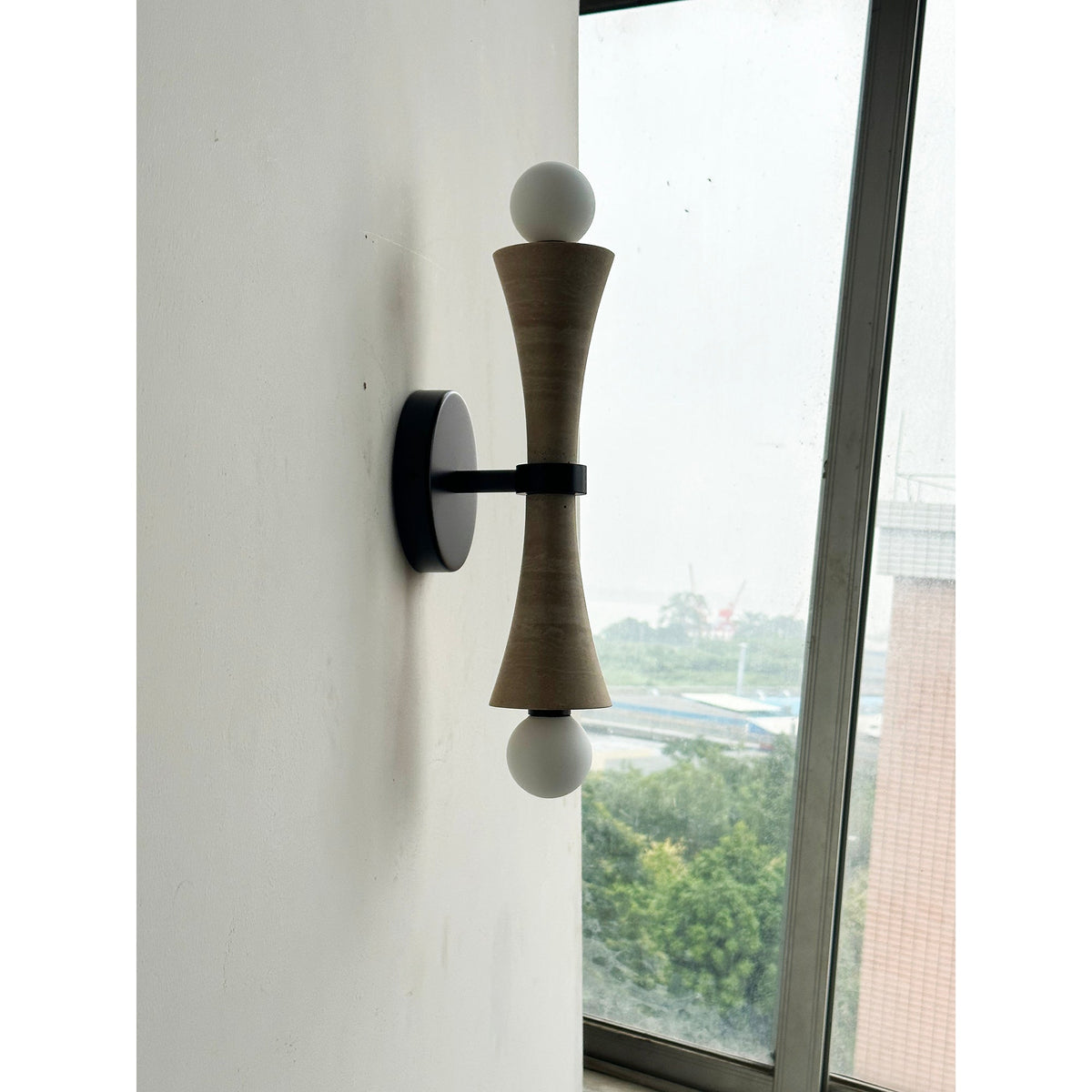 Dax Wall Lamp – Modern Hourglass Travertine & Jade Dual-Light Sconce