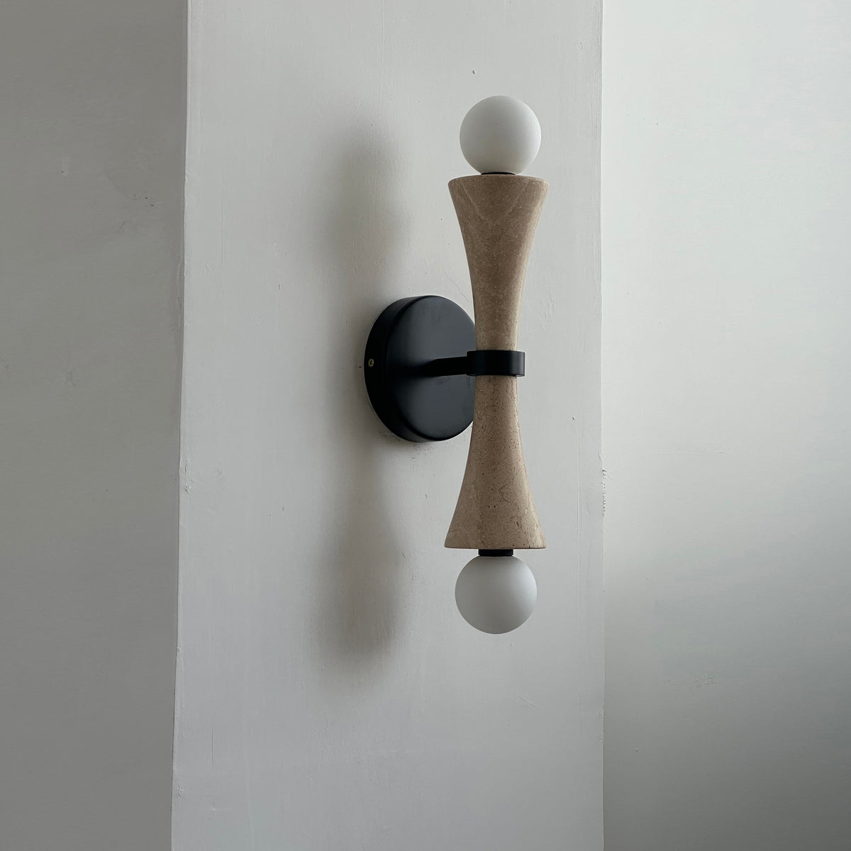 Dax Wall Lamp – Modern Hourglass Travertine & Jade Dual-Light Sconce