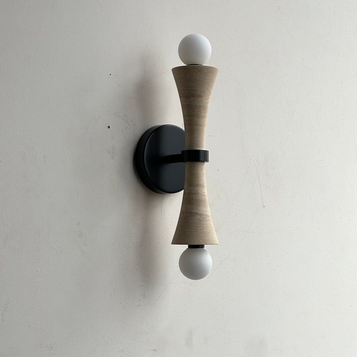 Dax Wall Lamp – Modern Hourglass Travertine & Jade Dual-Light Sconce