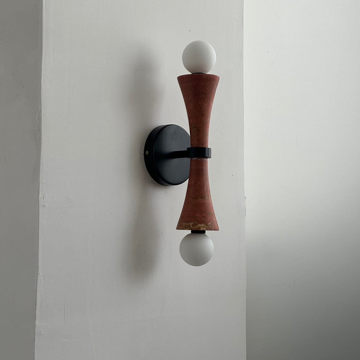 Dax Wall Lamp – Modern Hourglass Travertine & Jade Dual-Light Sconce