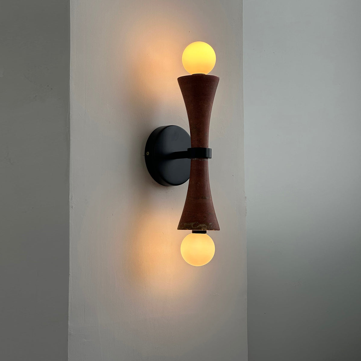 Dax Wall Lamp – Modern Hourglass Travertine & Jade Dual-Light Sconce