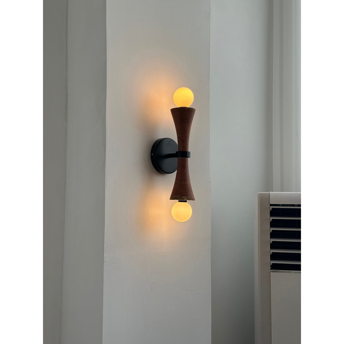 Dax Wall Lamp – Modern Hourglass Travertine & Jade Dual-Light Sconce