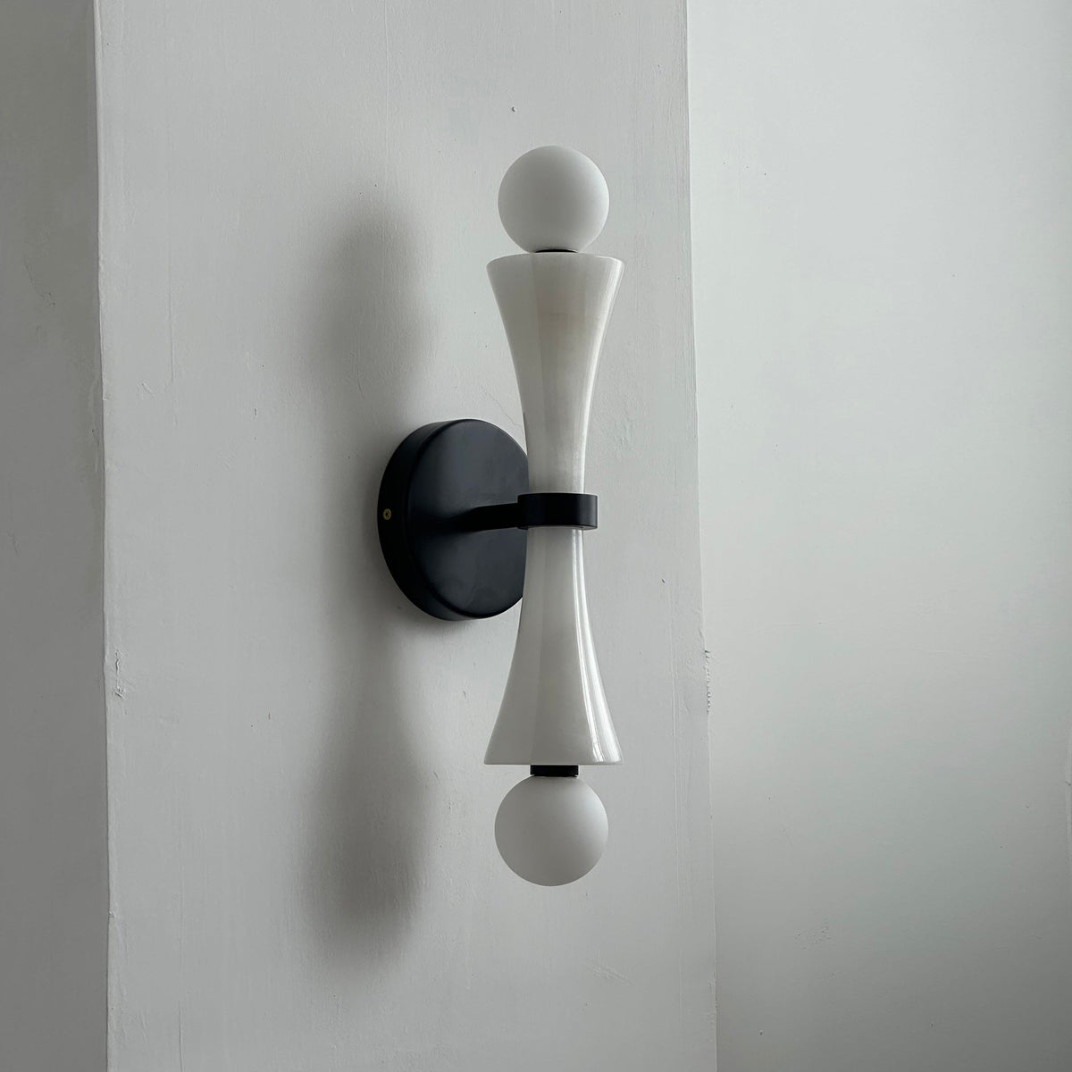 Dax Wall Lamp – Modern Hourglass Travertine & Jade Dual-Light Sconce