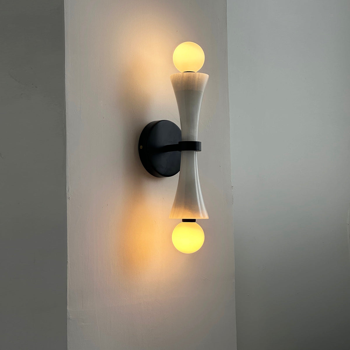 Dax Wall Lamp – Modern Hourglass Travertine & Jade Dual-Light Sconce
