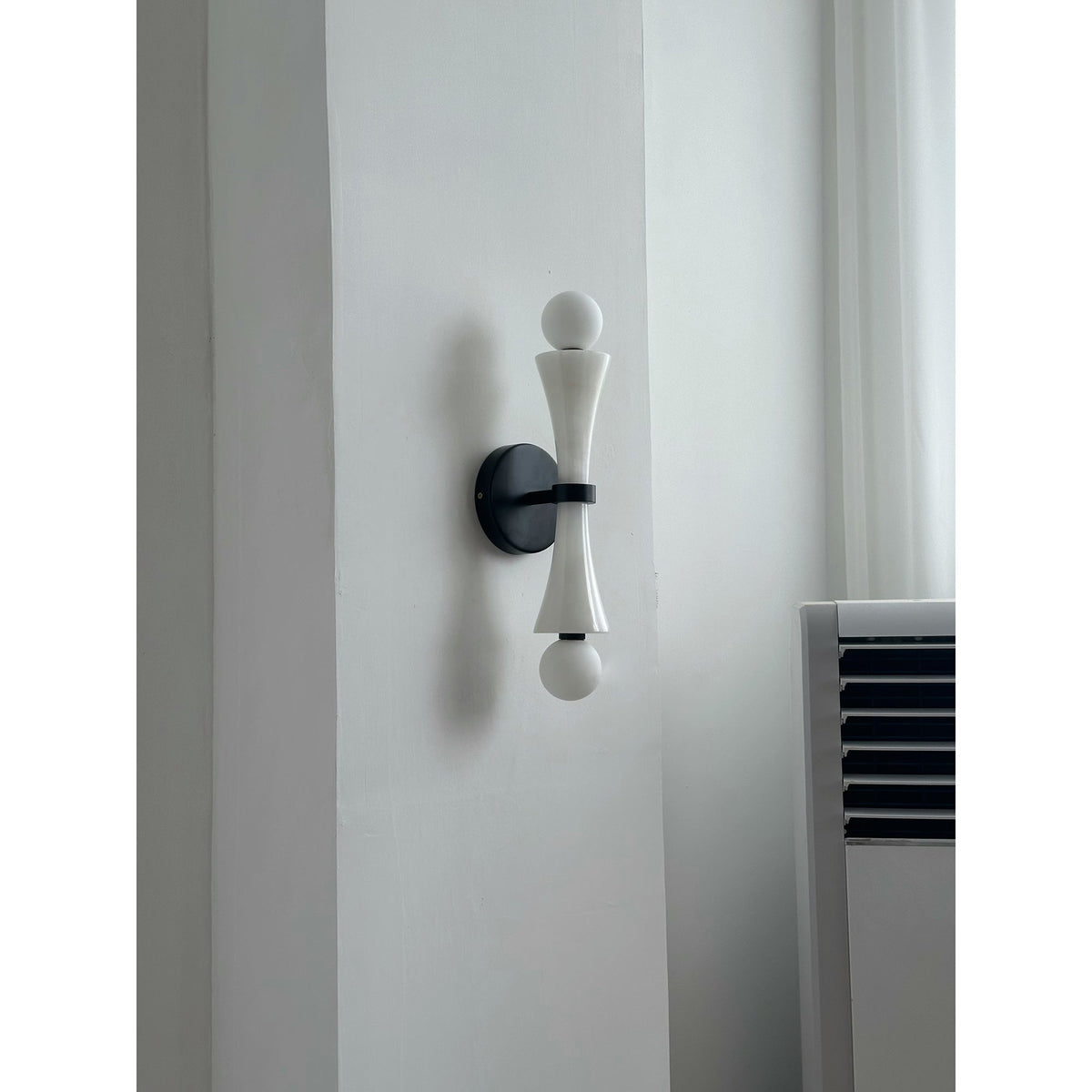 Dax Wall Lamp – Modern Hourglass Travertine & Jade Dual-Light Sconce