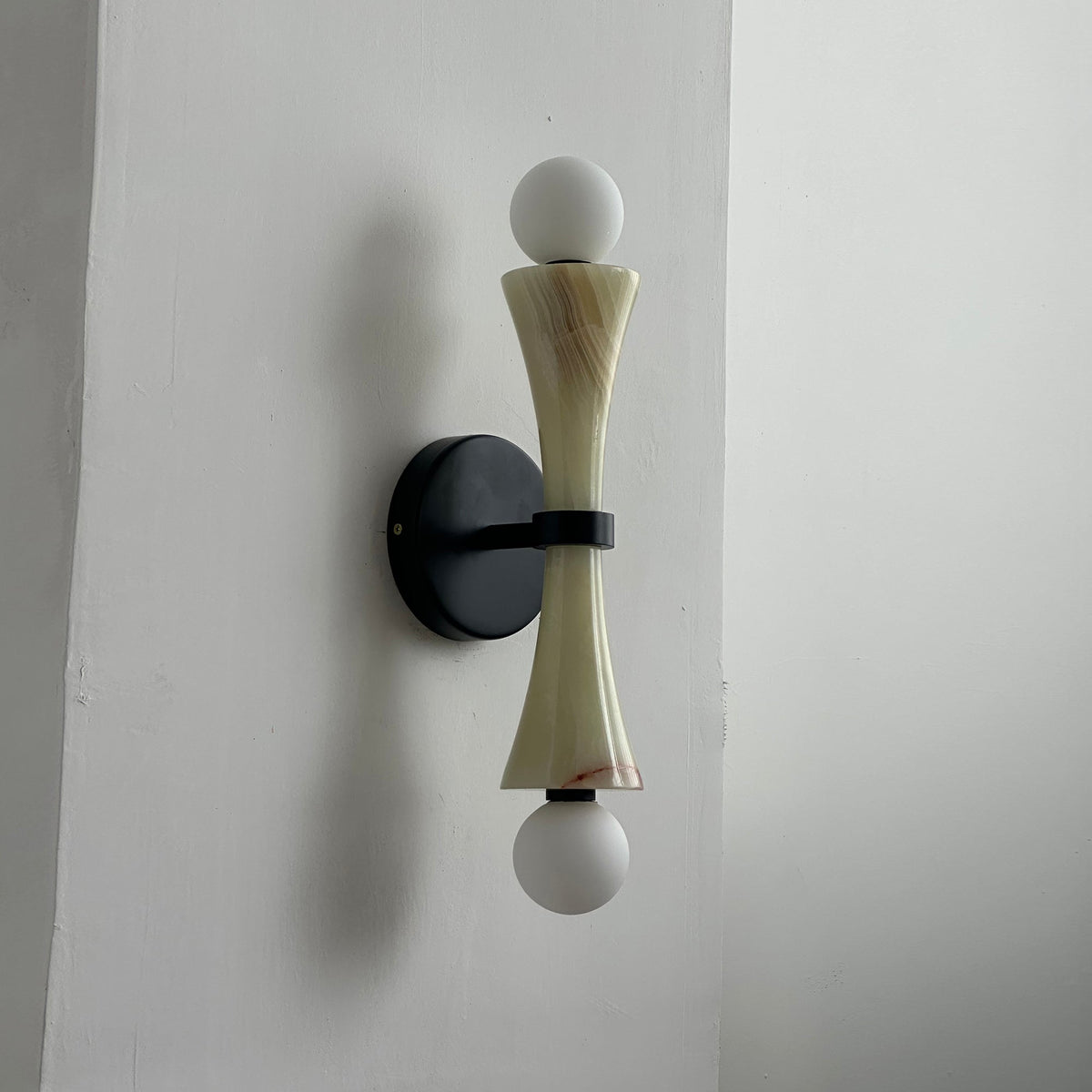 Dax Wall Lamp – Modern Hourglass Travertine & Jade Dual-Light Sconce