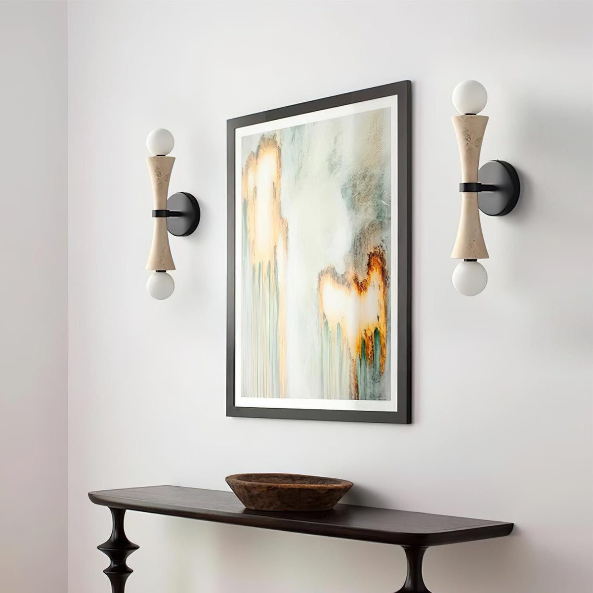 Dax Wall Lamp – Modern Hourglass Travertine & Jade Dual-Light Sconce