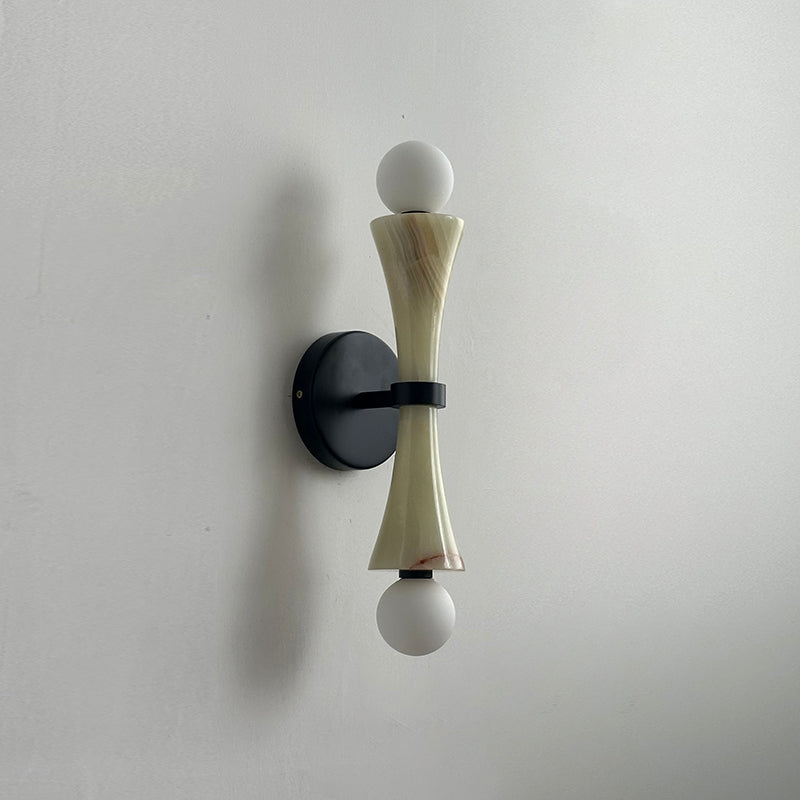 Dax Wall Lamp – Modern Hourglass Travertine & Jade Dual-Light Sconce