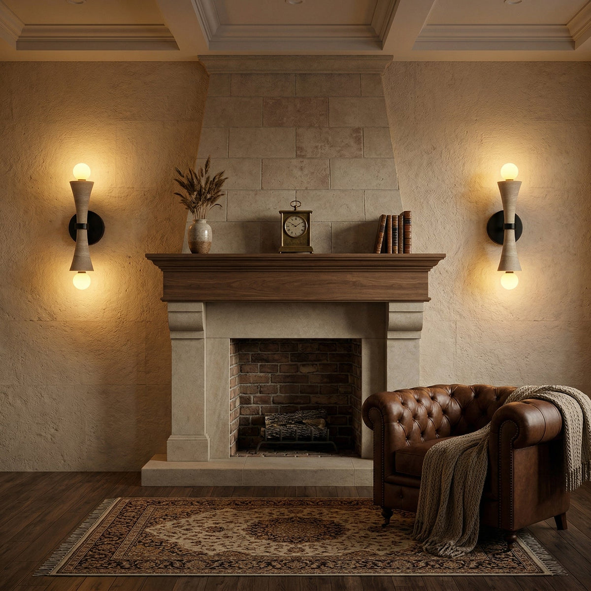 Dax Wall Lamp – Modern Hourglass Travertine & Jade Dual-Light Sconce