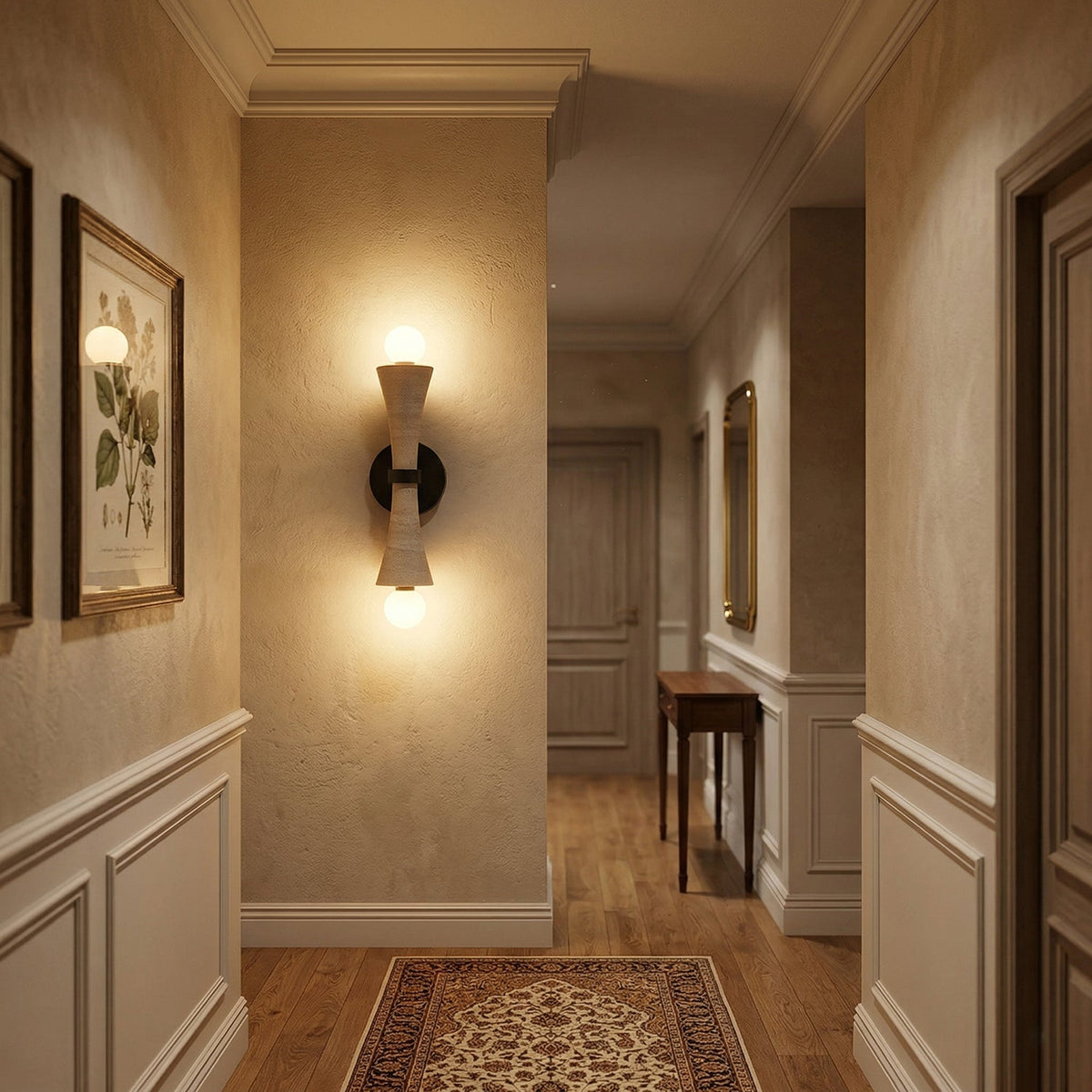 Dax Wall Lamp – Modern Hourglass Travertine & Jade Dual-Light Sconce