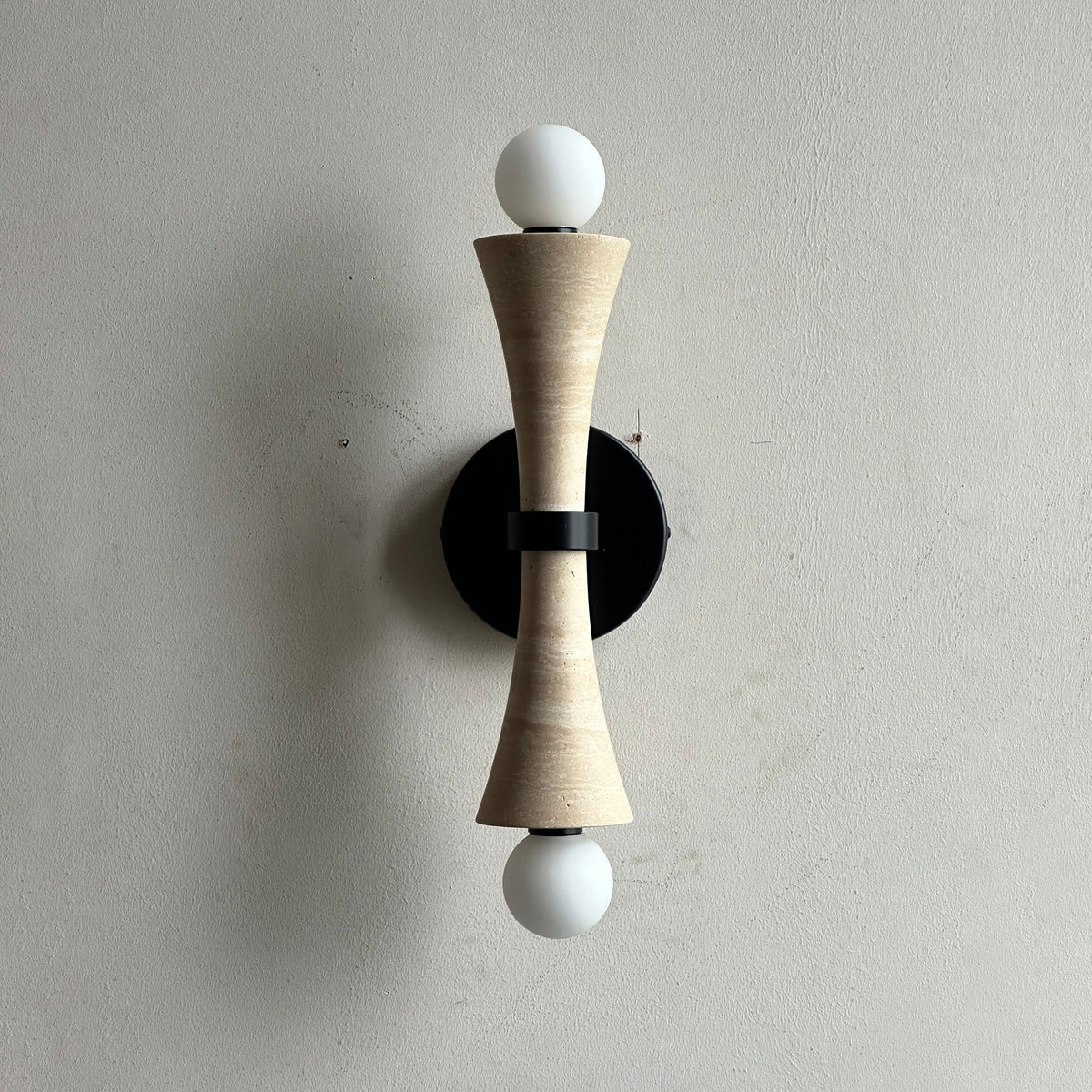 Dax Wall Lamp – Modern Hourglass Travertine & Jade Dual-Light Sconce
