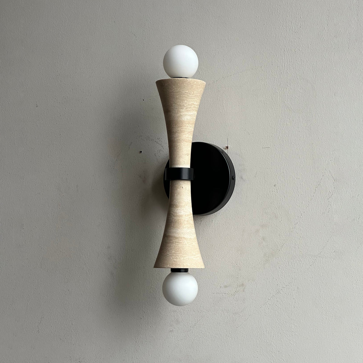 Dax Wall Lamp – Modern Hourglass Travertine & Jade Dual-Light Sconce