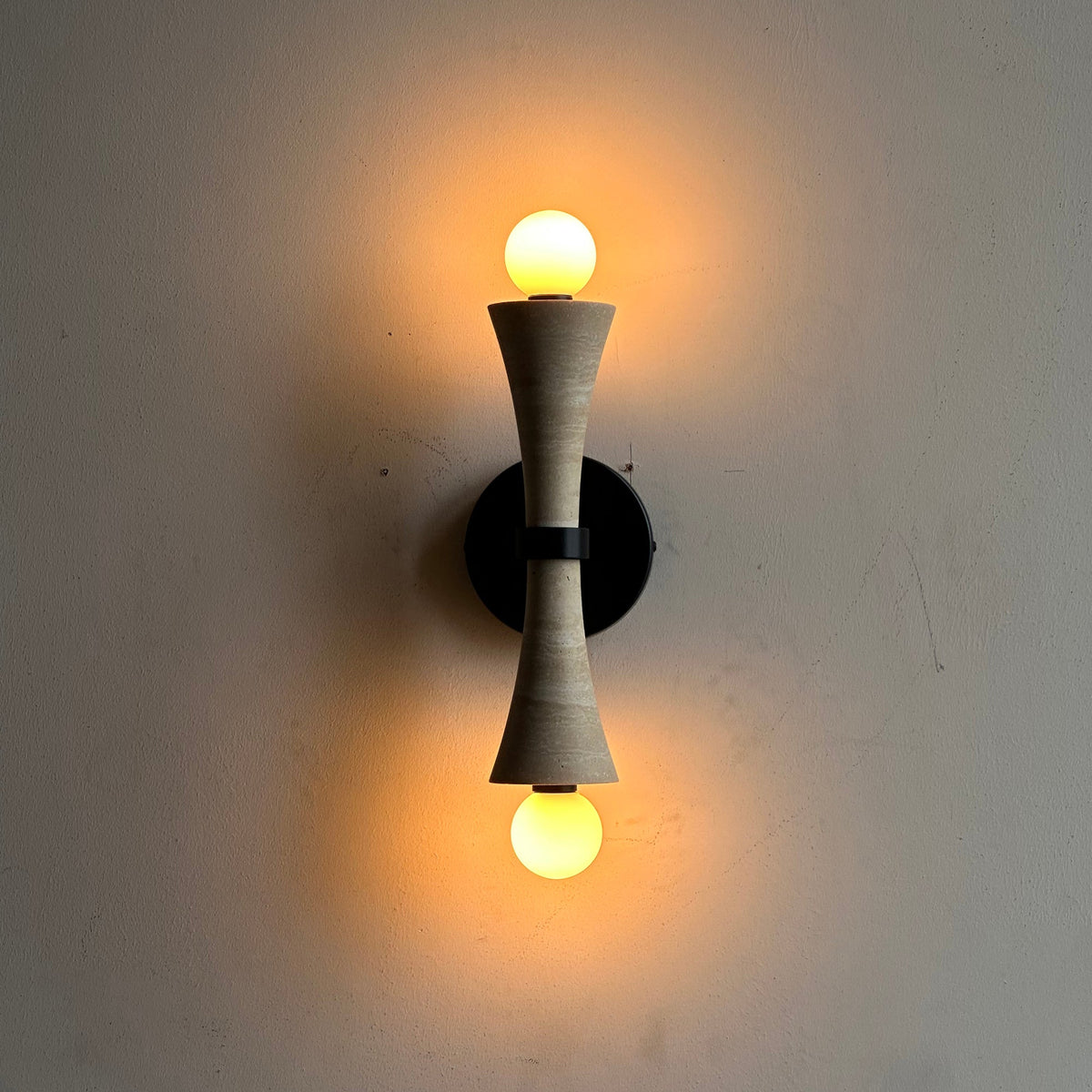 Dax Wall Lamp – Modern Hourglass Travertine & Jade Dual-Light Sconce