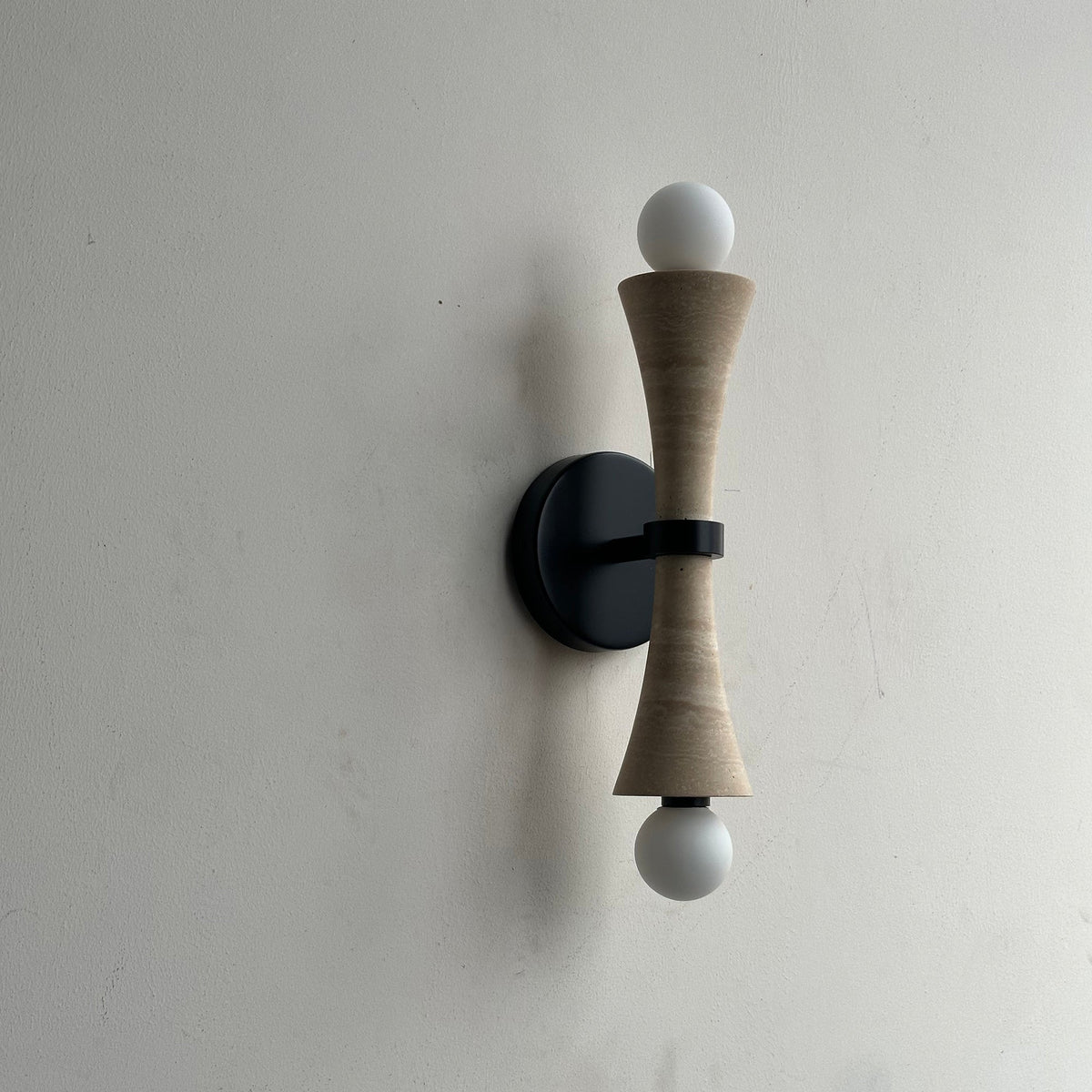Dax Wall Lamp – Modern Hourglass Travertine & Jade Dual-Light Sconce