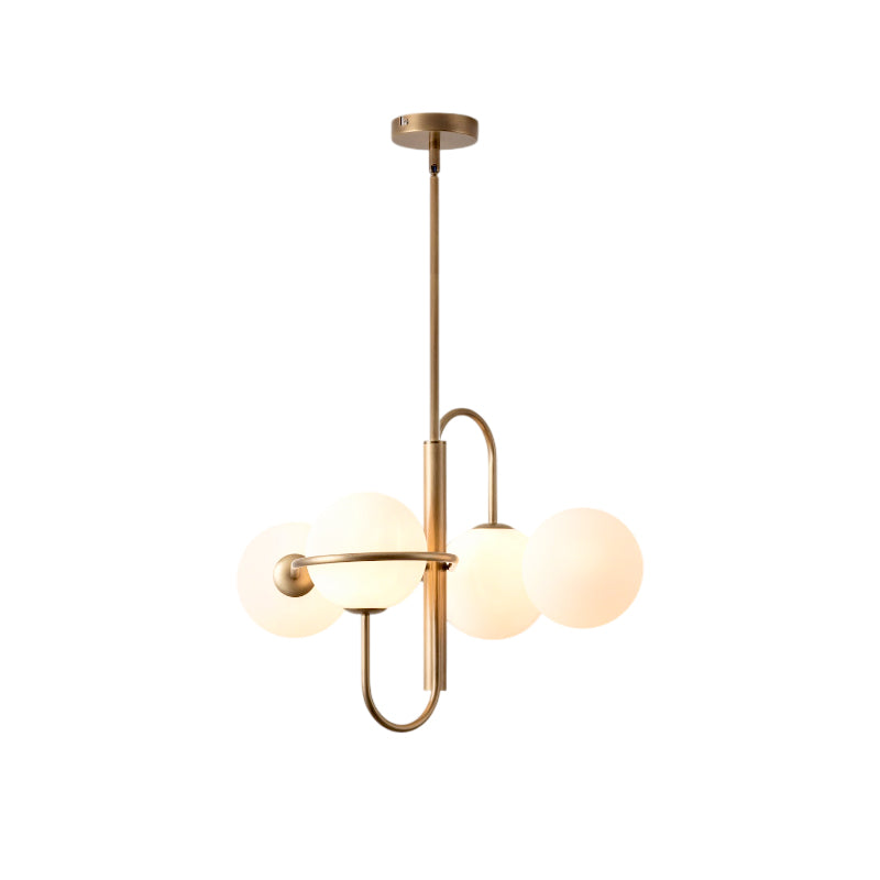 Decora Chandelier – Modern Brass & Milky Opal Glass Globe Chandelier