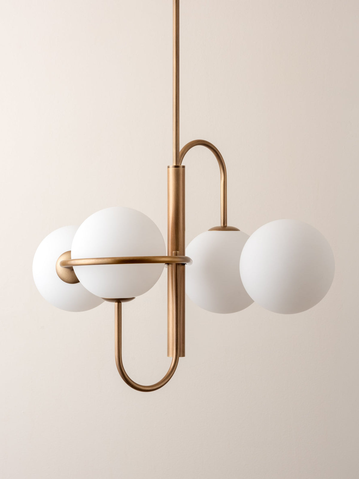 Decora Chandelier – Modern Brass & Milky Opal Glass Globe Chandelier