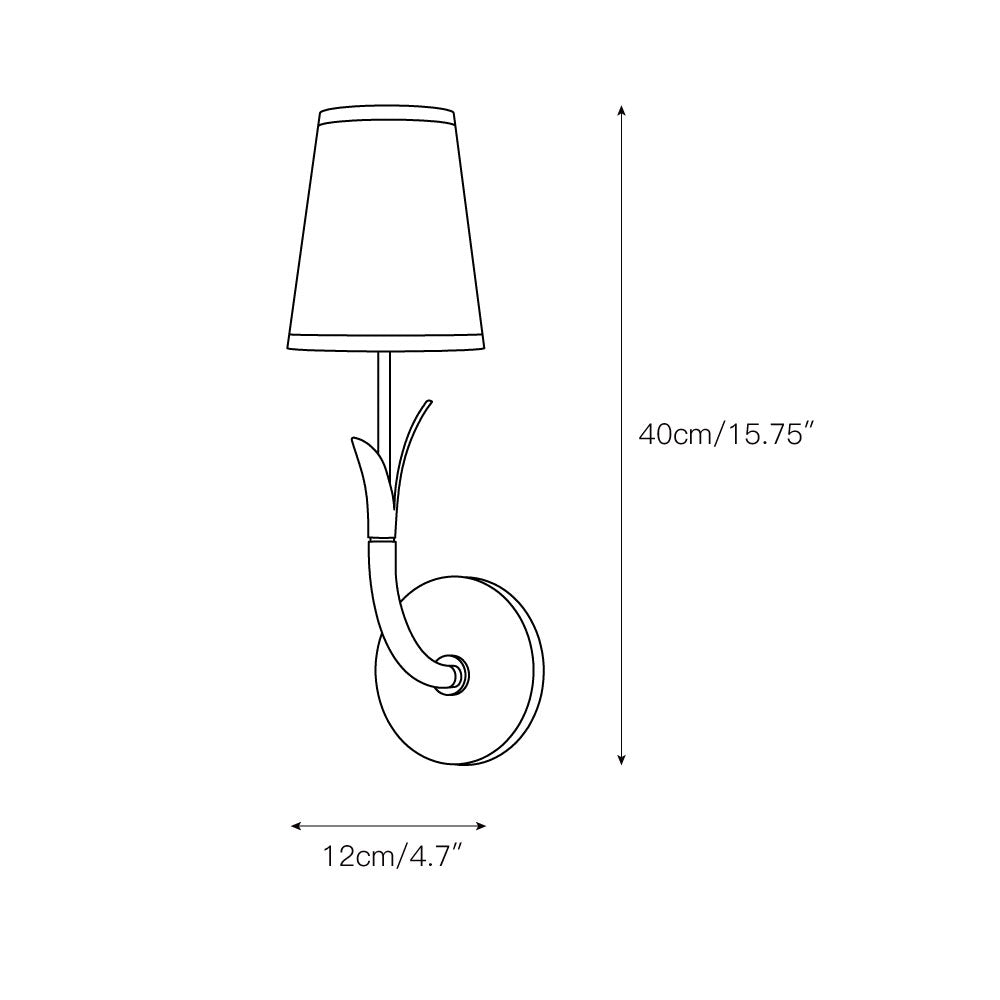 Deering Wall Lamp – Botanical Stem Brass Sconce with Pleated Silk Shade