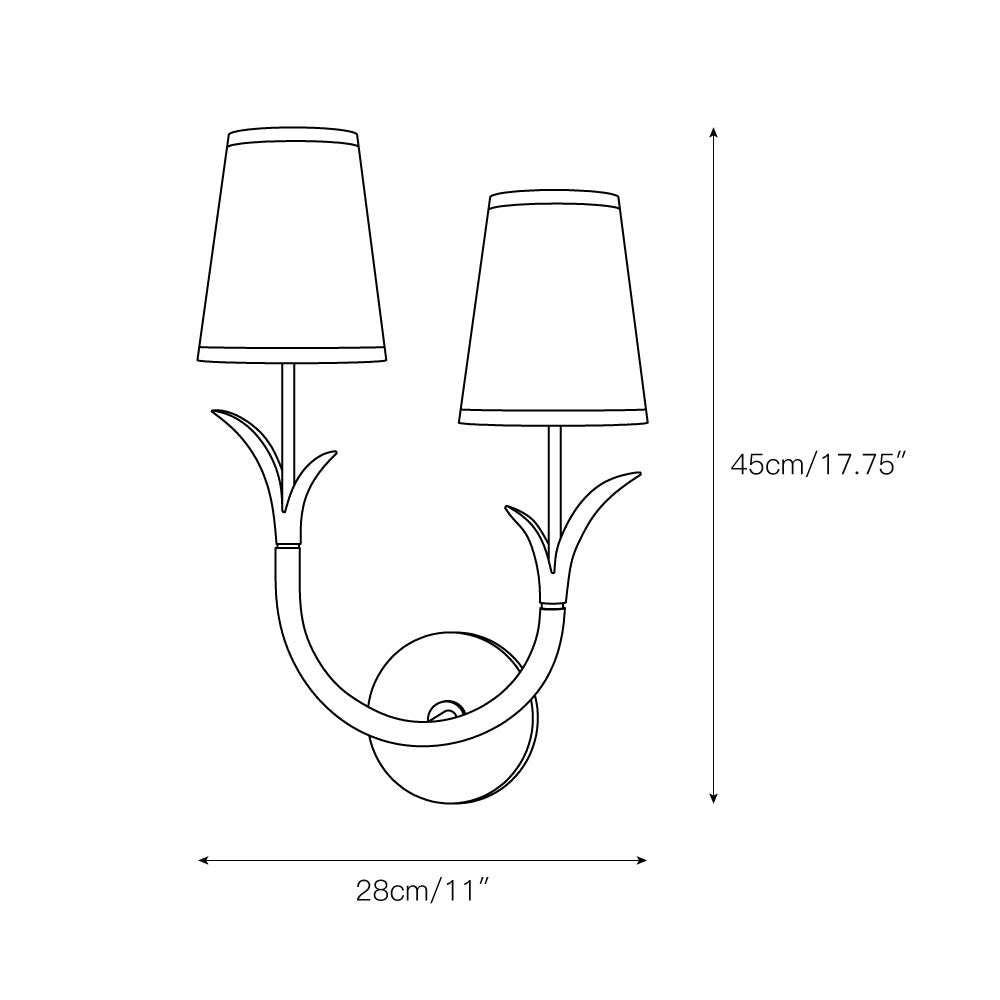 Deering Wall Lamp – Botanical Stem Brass Sconce with Pleated Silk Shade