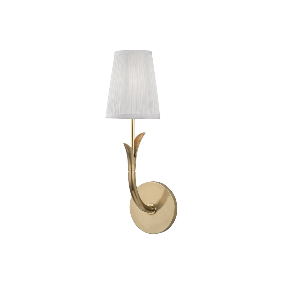 Deering Wall Lamp – Botanical Stem Brass Sconce with Pleated Silk Shade