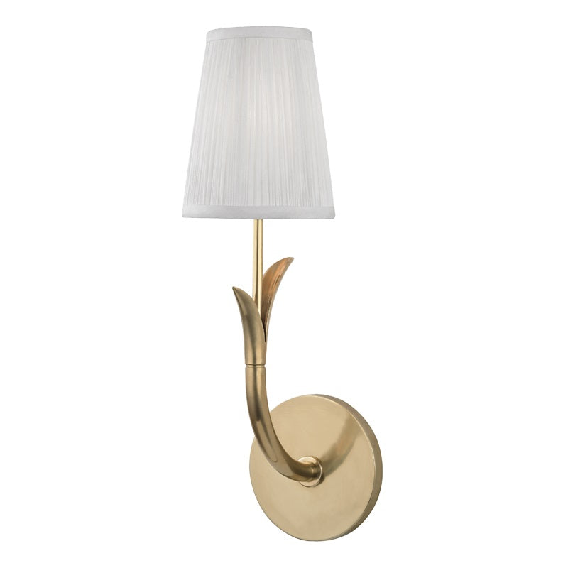 Deering Wall Lamp – Botanical Stem Brass Sconce with Pleated Silk Shade