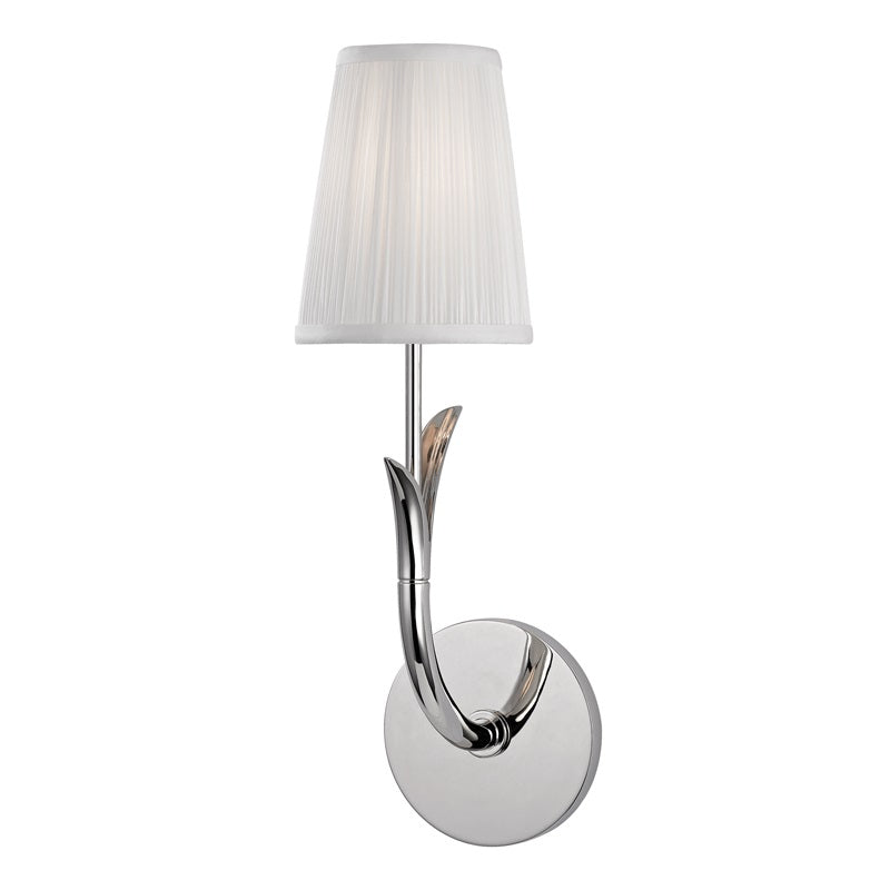 Deering Wall Lamp – Botanical Stem Brass Sconce with Pleated Silk Shade