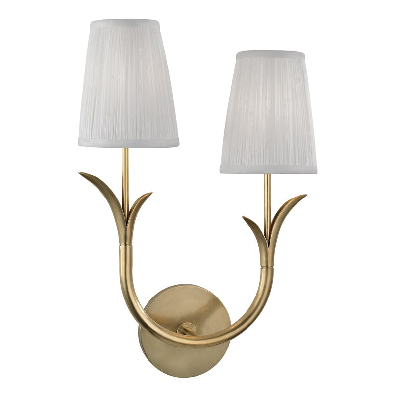 Deering Wall Lamp – Botanical Stem Brass Sconce with Pleated Silk Shade