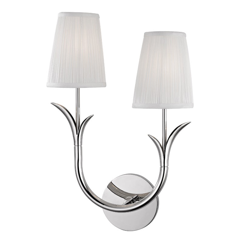 Deering Wall Lamp – Botanical Stem Brass Sconce with Pleated Silk Shade