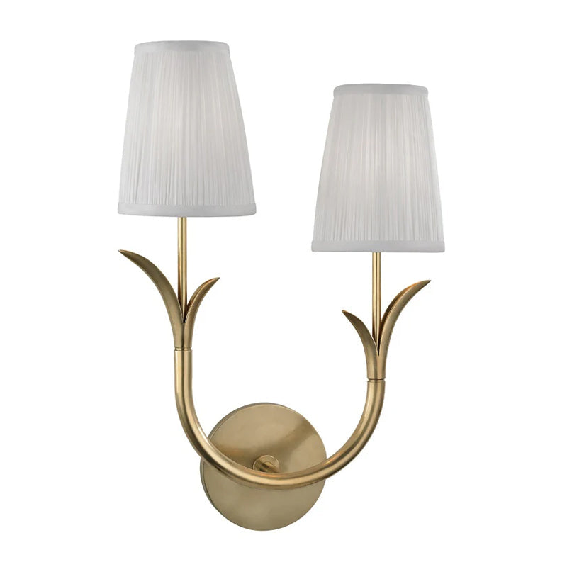 Deering Wall Lamp – Botanical Stem Brass Sconce with Pleated Silk Shade