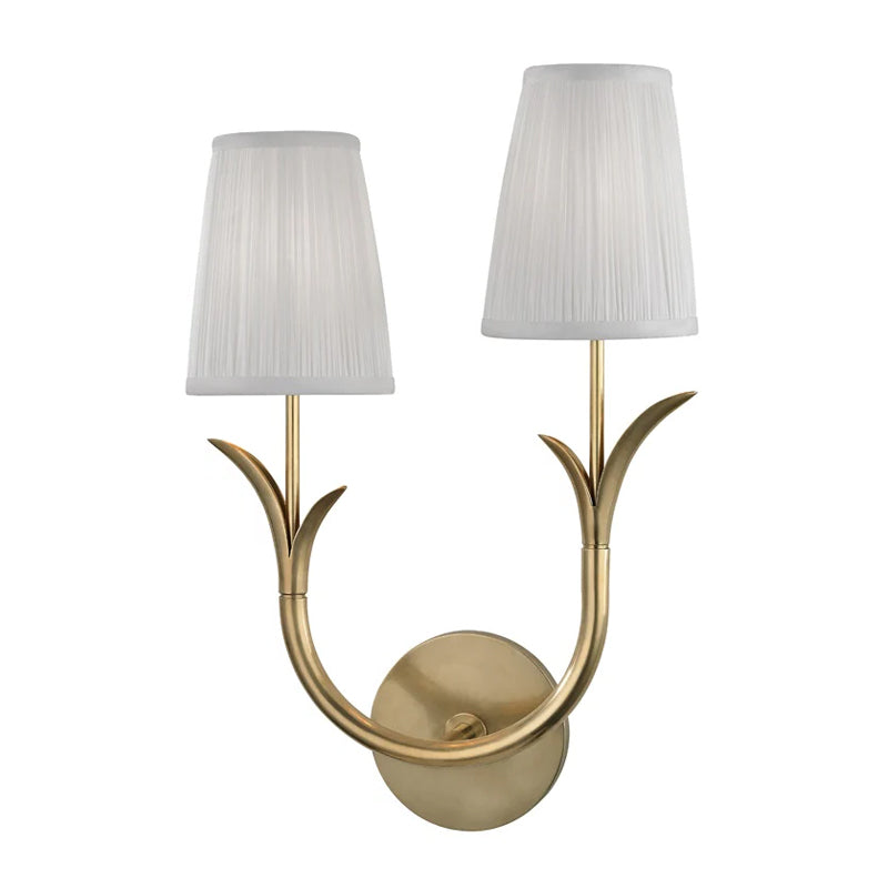 Deering Wall Lamp – Botanical Stem Brass Sconce with Pleated Silk Shade