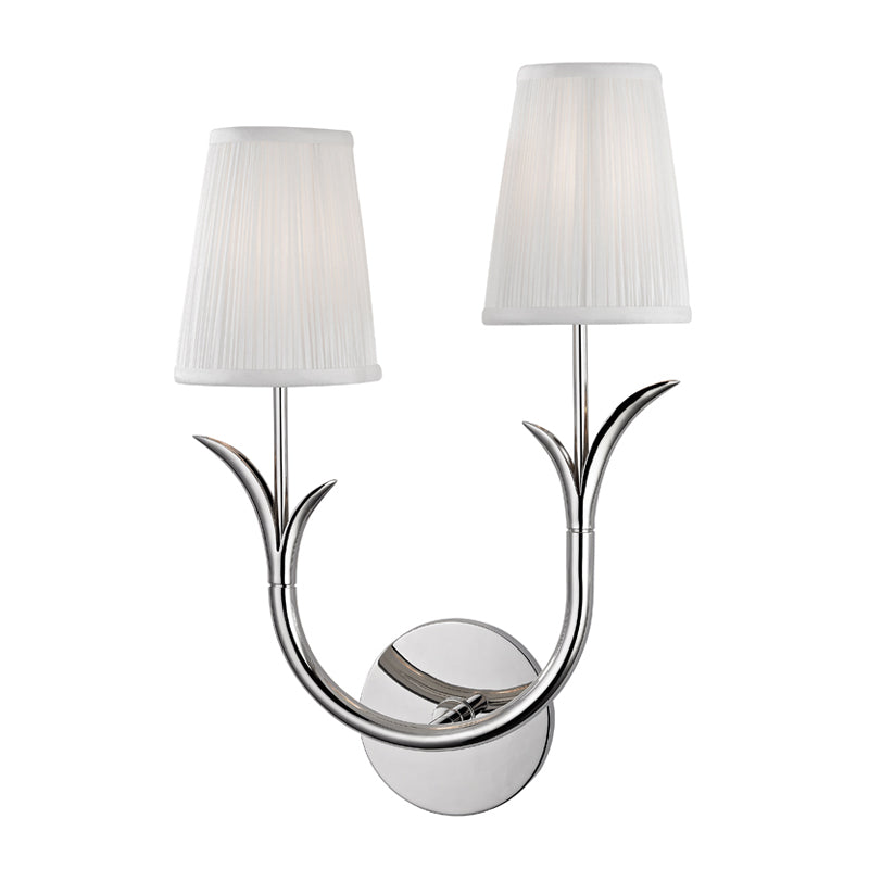 Deering Wall Lamp – Botanical Stem Brass Sconce with Pleated Silk Shade