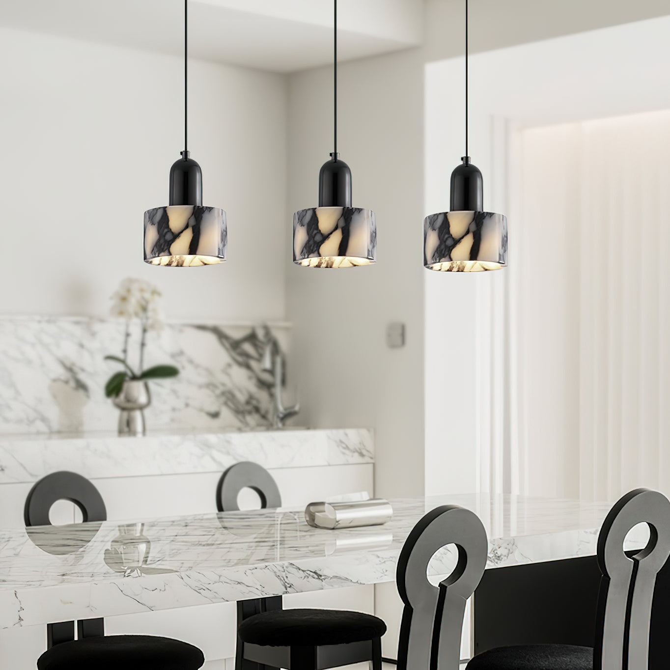 Dekum Marble Pendant Lamp - Bulgari Marble & Metal Linear Light