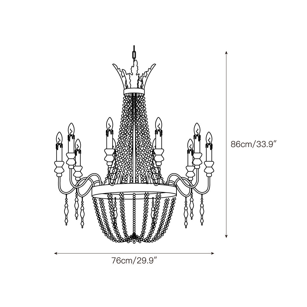 Delacroix Chandelier - French Country Iron & Wooden Bead Tassle Light